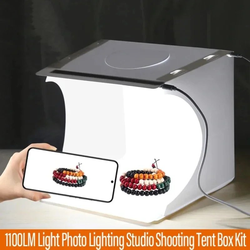 20cm Mini 2 LED Panels Folding Portable 1100LM Light Photo Lighting Studio Shooting Tent Box Kit with 6 Colors Backdrops