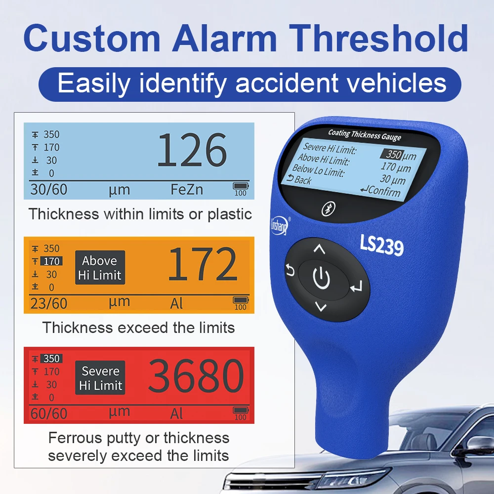 Pro Grade Coatingdiktemeter LS239 5000μm Professionele modus Digitale coatingdiktemeter voor auto's