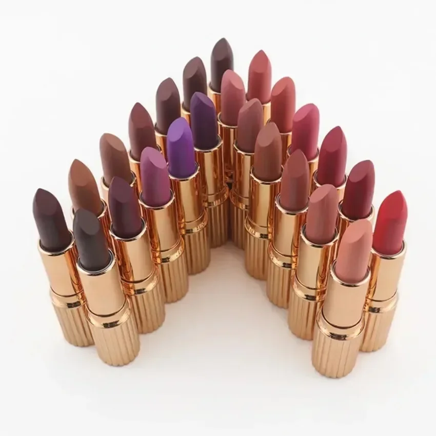 Private Label 24colors Gold Tube Lipstick Natural Long Lasting Moisturizing Non Fading Easy To Apply Bulk Makeup Custom