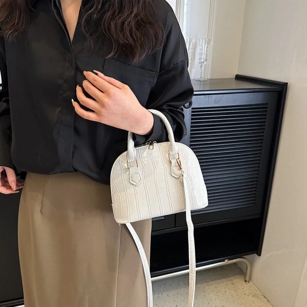 Casual French Style Crocodile Pattern Shell Bag Mini Handheld Shoulder Bag Versatile PU Leather Women Handbags Daily