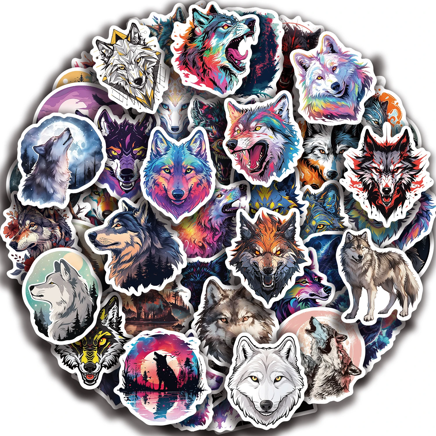 50pcs Wolf Collection Stickers Cartoon DIY Skateboard Phone Case Laptop Waterproof Cool Dark Animal Sticker Decals Toy