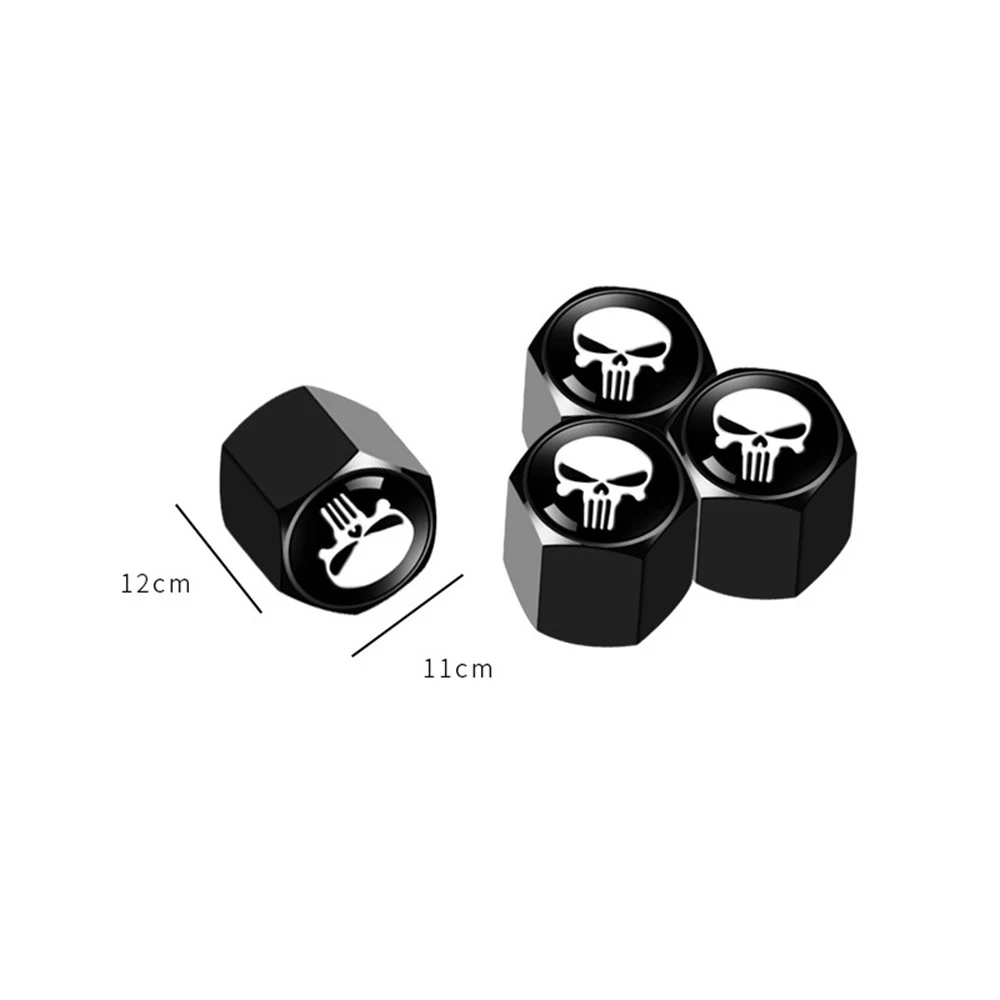 4Pcs Anti-Theft Valve Caps Aluminum Skull Valve Stem Cap Dust Proof Stem Tire Wheel Covers Nipple Cap For Car Motorcycle Bicycle