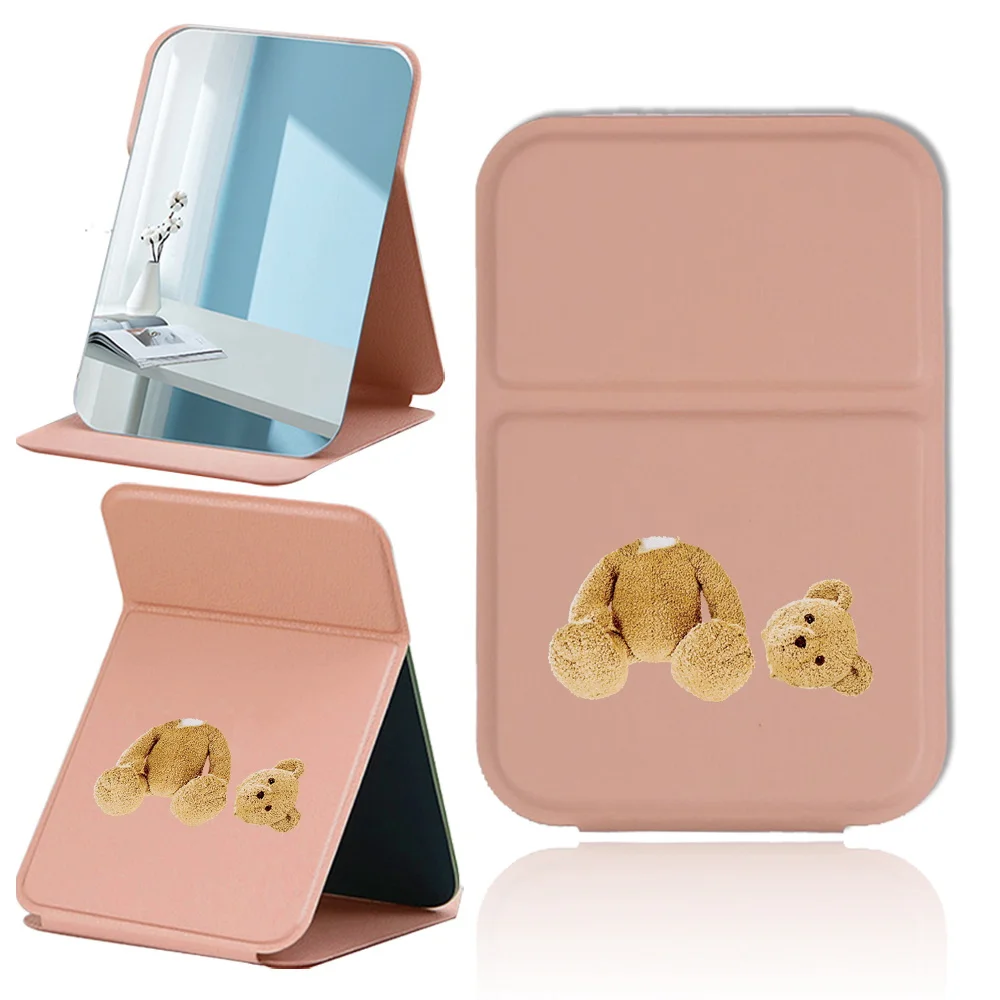 Espelho de maquiagem portátil ajustável impressão criativa portátil espelho de bolso portátil dobrável ferramenta cosmética presente padrão urso