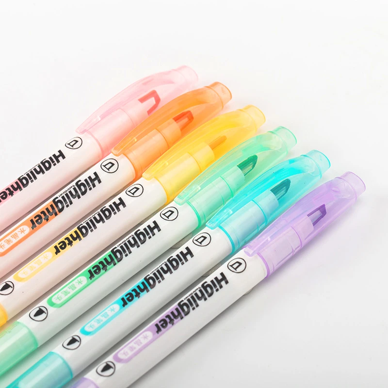 6-Color Double-Head Highlighter Visual Window Highlighter Crystal Pen Head Student Key Mark Macaron Transparent Head