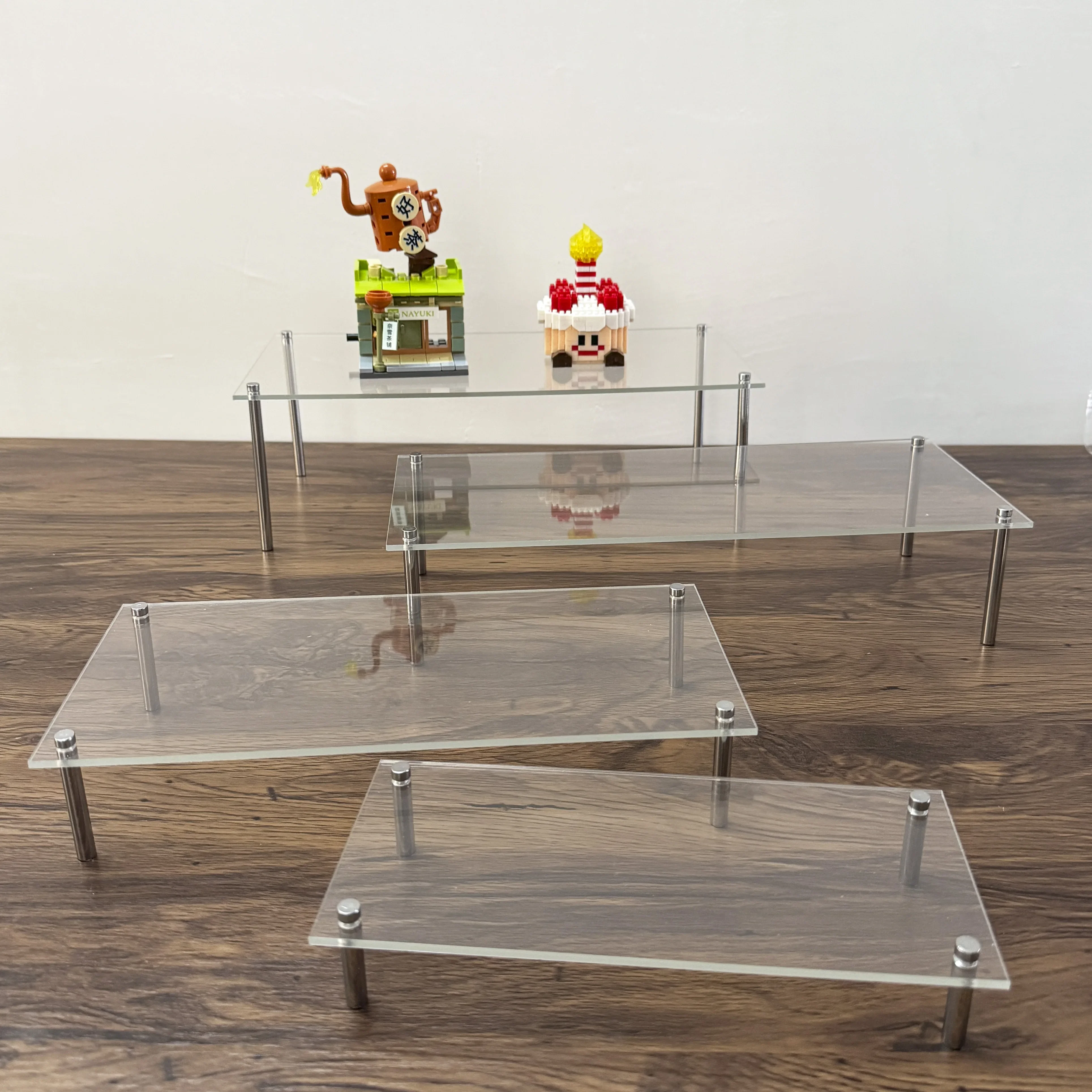 

Clear Acrylic Shelf Risers for Collection Organizer Shelf Cupcake Food Desserts Holder Cosmetic Products Tabletop Use and More