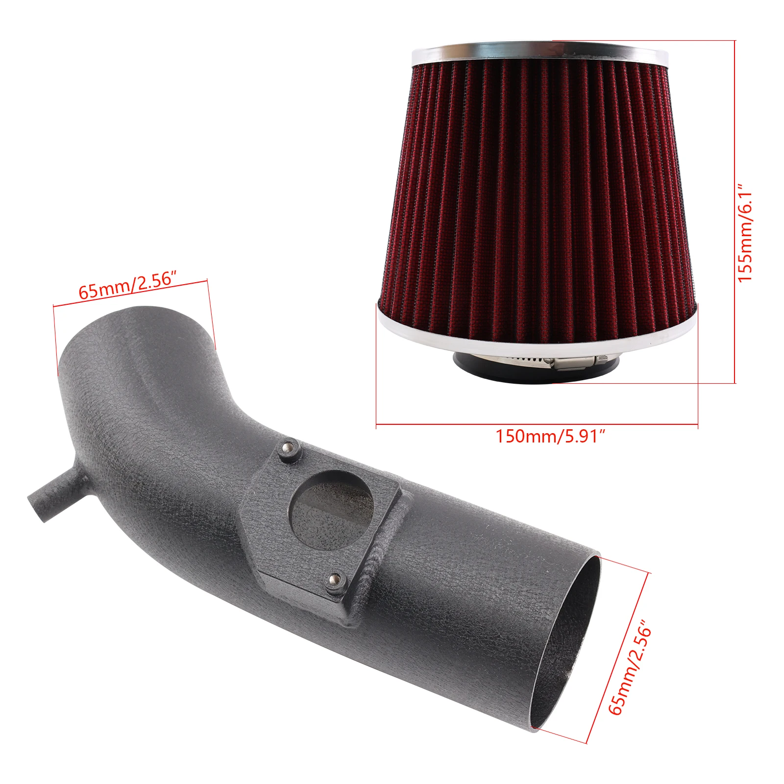 For 10-12 Mazda 3 2.5L RAM Cold AIR INTAKE KIT+ AIR FILTER Black Aluminum Pipe Red Filter High Flow