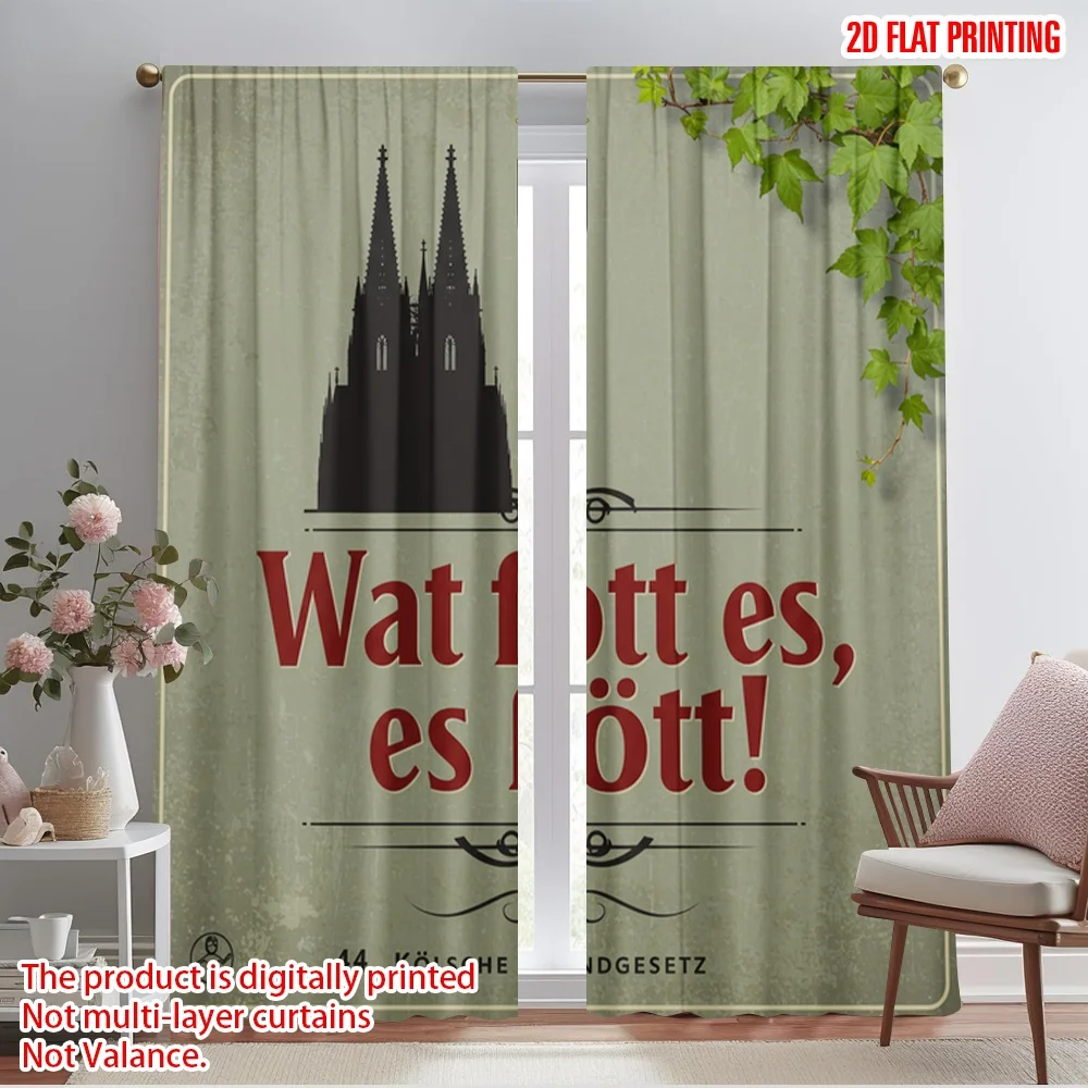 

2pcs 2D flat printing Drapes Wat fott es, es fott! Polyester Without Electricity Birthday Party for aesthetic room decor