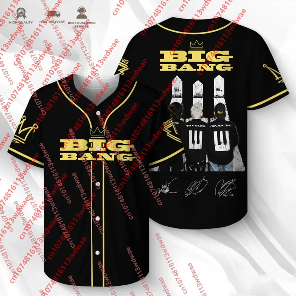 BIGBANG K‑pop Band Signature Baseball Jersey Unisex Short‑Sleeve Women Top For Concert VIP Fans Tour Merch Souvenir Apparel
