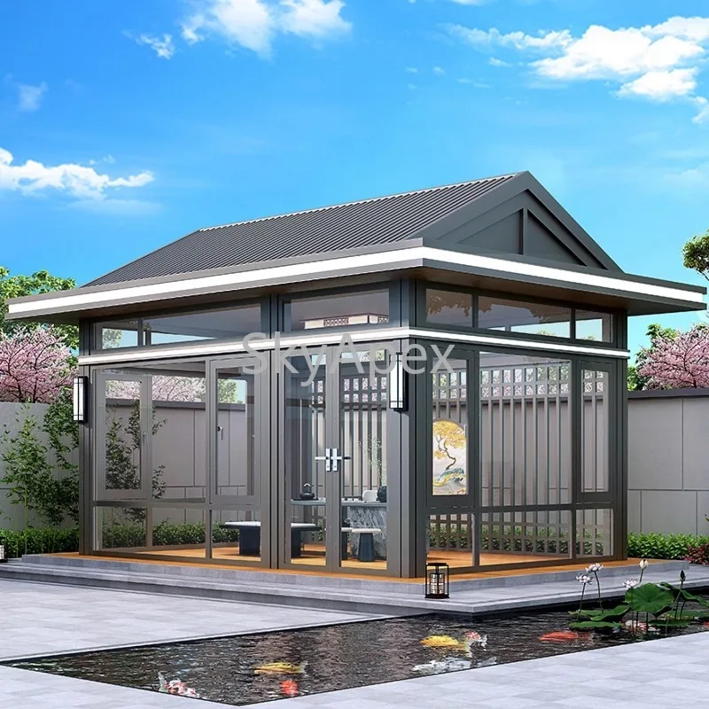 تخصيص جناح سبائك الألومنيوم جديد الصينية الحديثة غرفة الشمس غرفة الشاي أربعة ركن جناح للفيلا فناء حديقة في الهواء الطلق