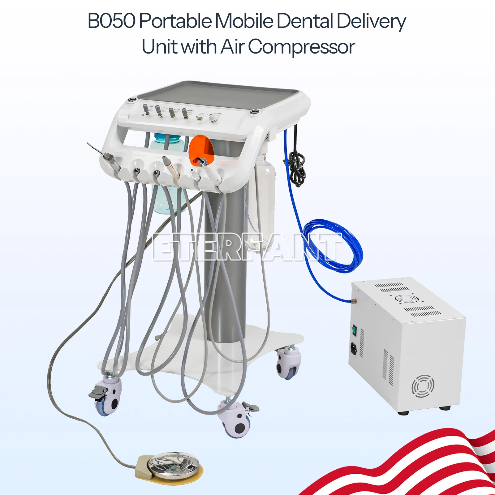 Dental Folding Chair+Unit Air Turbine/ Folding Chair w/LED Light/Delivery Unit System 4 Holes with Air Compressor with Suction