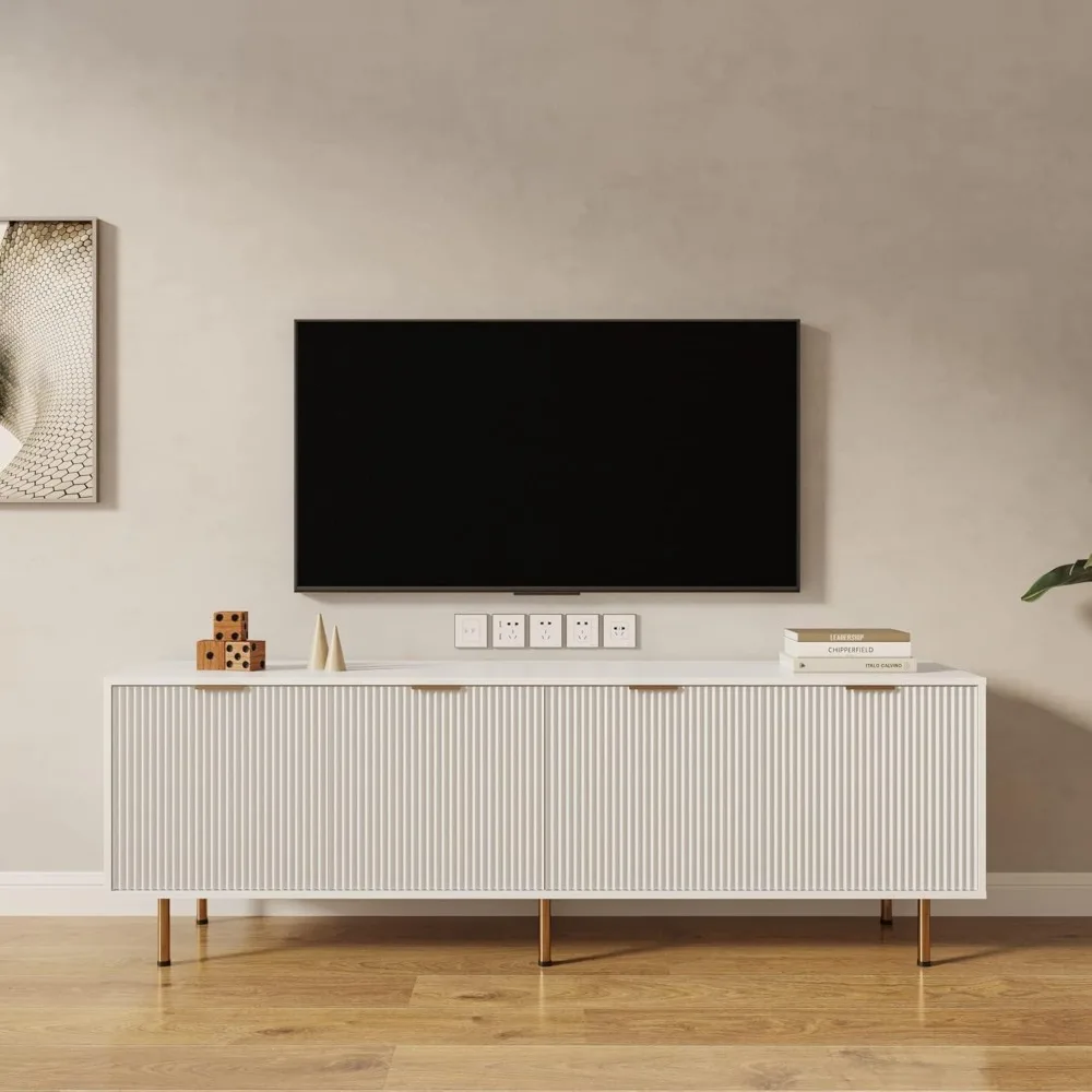

Mid Century Modern TV Stand for 80 Inch TV, Entertainment Center with 4 Large Drawers, TV Stand for Living Room, Media TV Consol