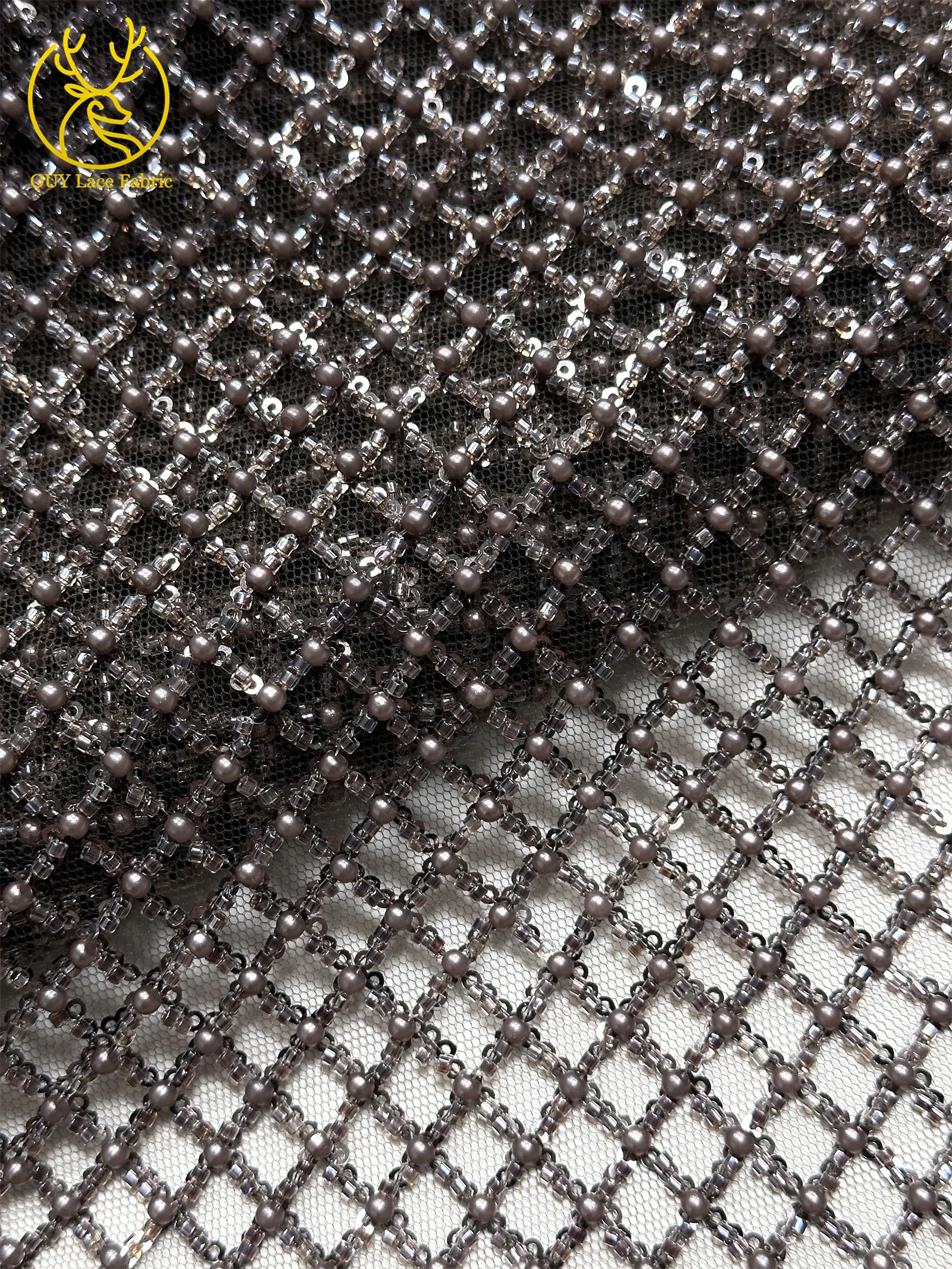 Luxuriöser Partykleid-Spitzenstoff, Tüll-Spitzenstoff mit Perlen, Hochwertiger Pailletten-Netz-Spitzenstoff für Hochzeitskleider, 5 Yards – Detail 25