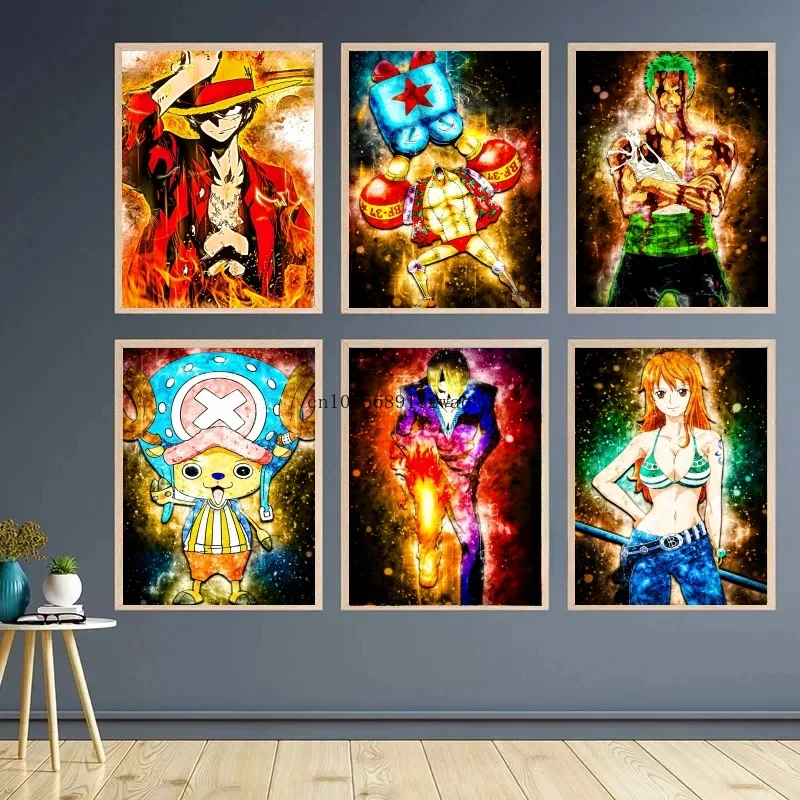 

One Piece Anime Characters Luffy Zorro Decorative Painting Bright Colors Art Style Printed Posters Print Home Wall Room Decor