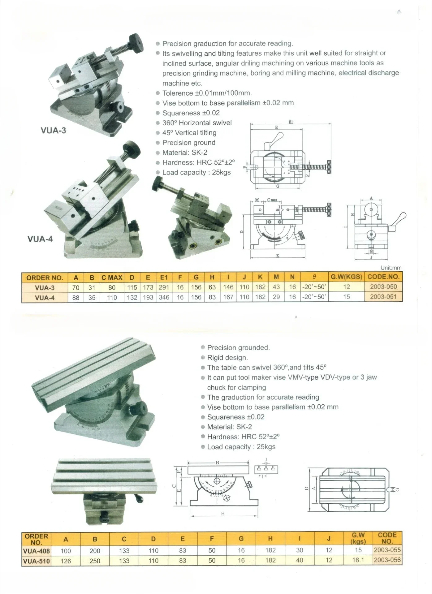 Precision Tilt Table VUA-408/510 Adjustable Angle Tilt Rotary Table CNC Special