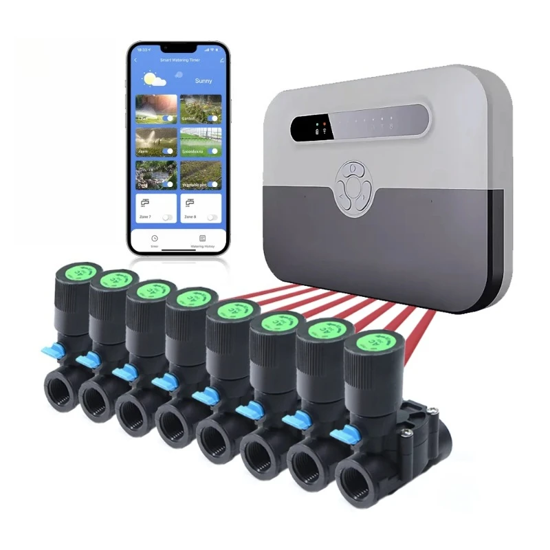 Garden Water Solenoid Valve Controller 8-Zone Remote Voice Control Watering Valve Timer Smart Sprinkler Timing Irrigation Lawn