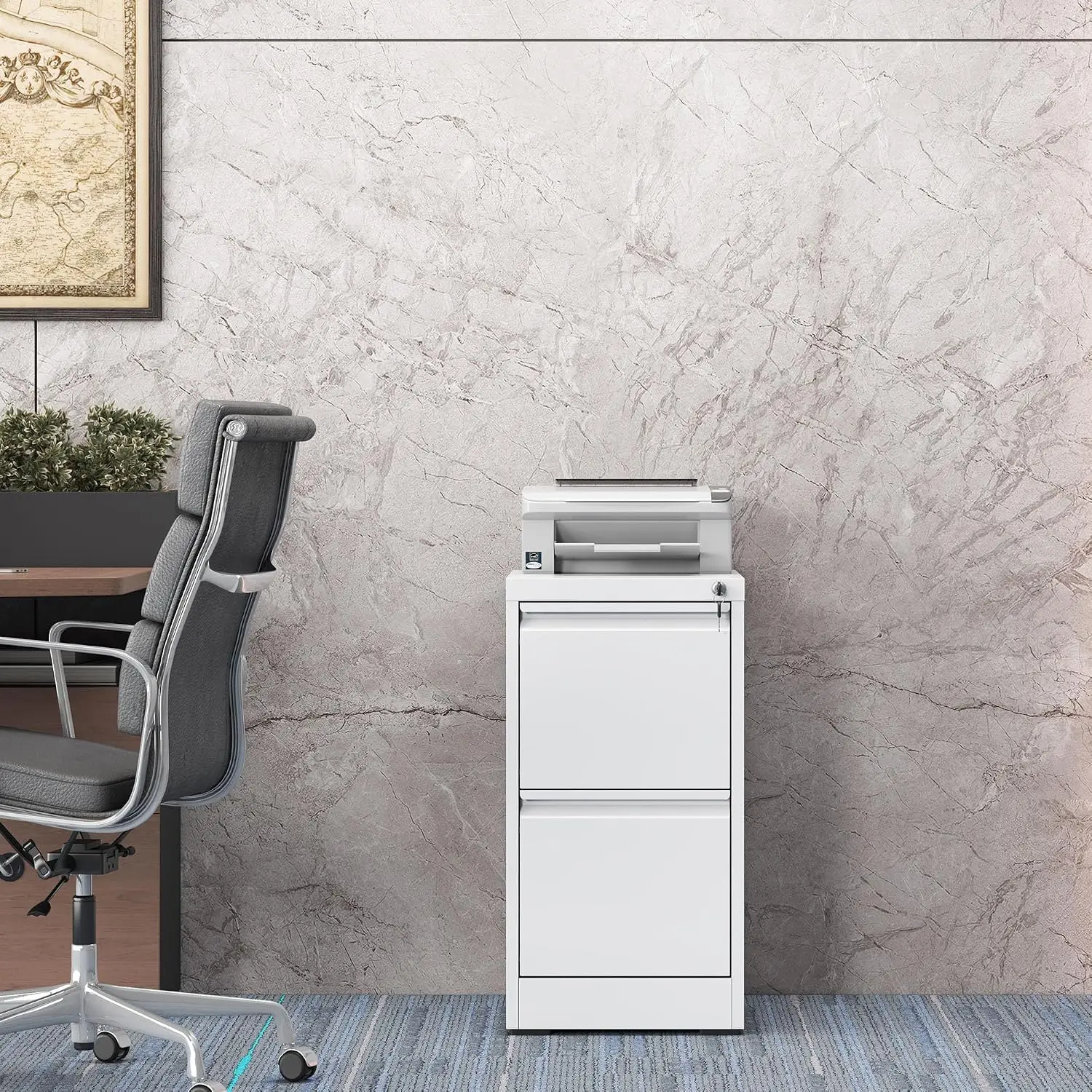 2 Drawer Steel File Cabinet with Lock, Home Office Storage for Legal Letter A4 Documents, White, Customized