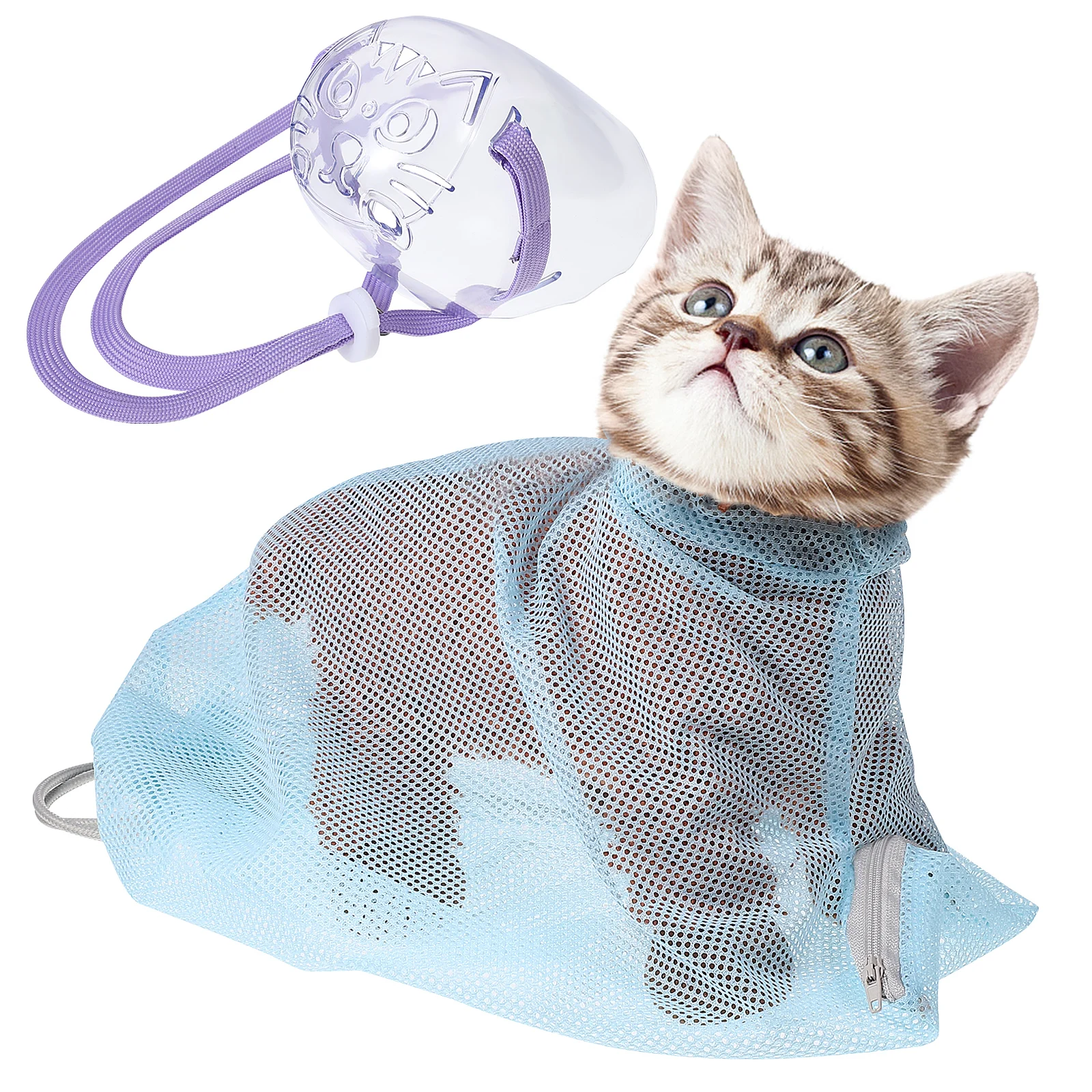 

Cat Bathing Bag Soft Polyester Mesh Grooming Adjustable Anti-scratch Pp Cats Shower Net Breathable Pet Cleaning