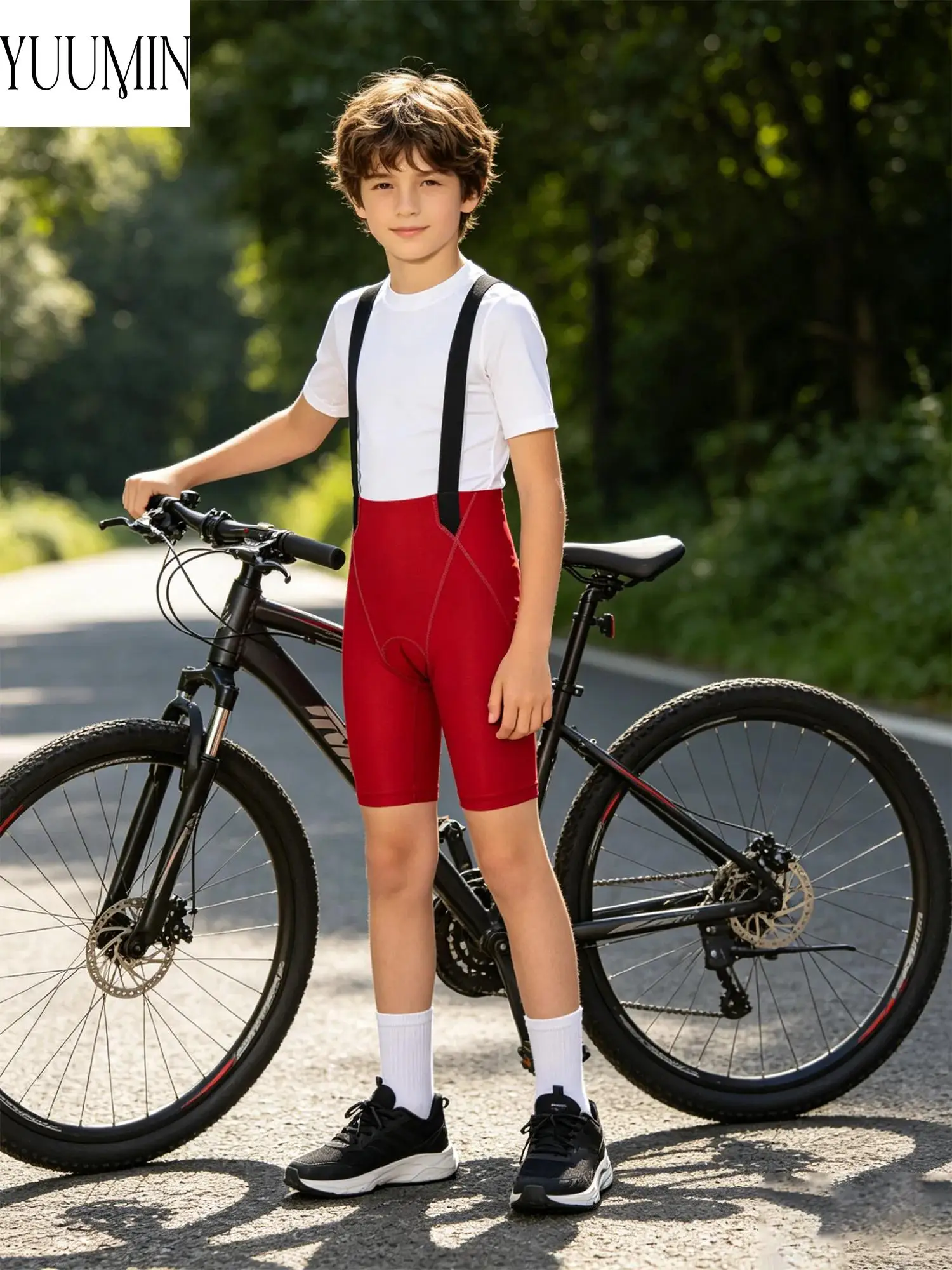 

Children Cycling Bib Shorts Cross Back Elastic Quick Dry Padded Breathable Stretchy for Road Mountain Bike Training