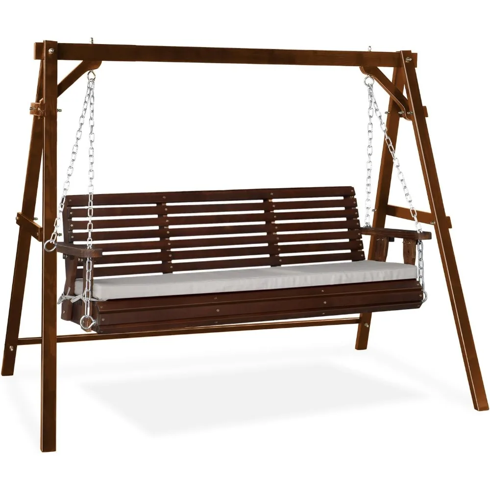 

VINGLI 5 FT Outdoor Porch Swing with Frame, Patio Hanging Swing & Stand with Extra Cushions Heavy Duty 880 LBS for Yard, Garden,