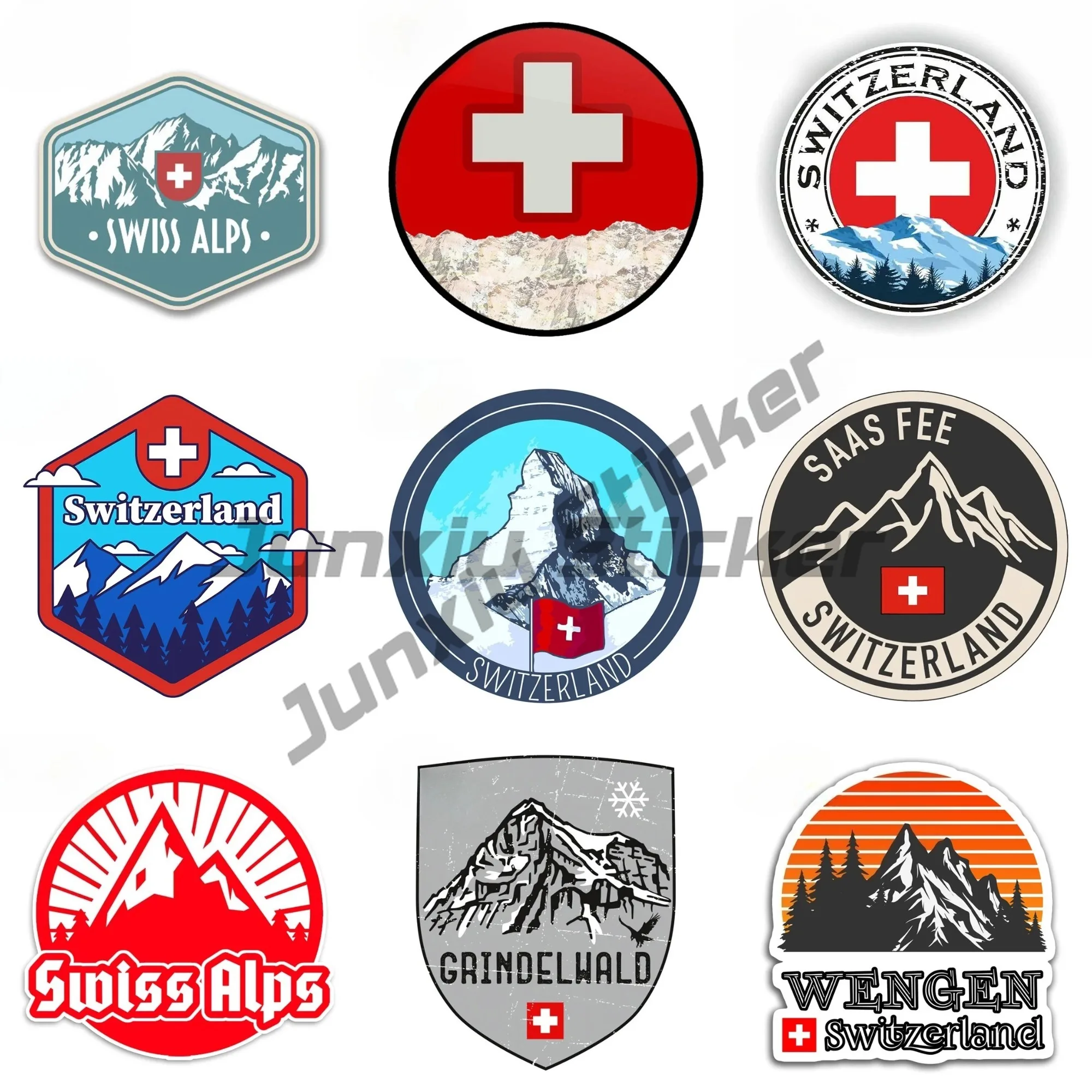 

Swiss Alps Switzerland Vinyl Car Sticker Travel Luggage Mountains Ski Surf Skateboarding Hip Hop Decals Car Styling