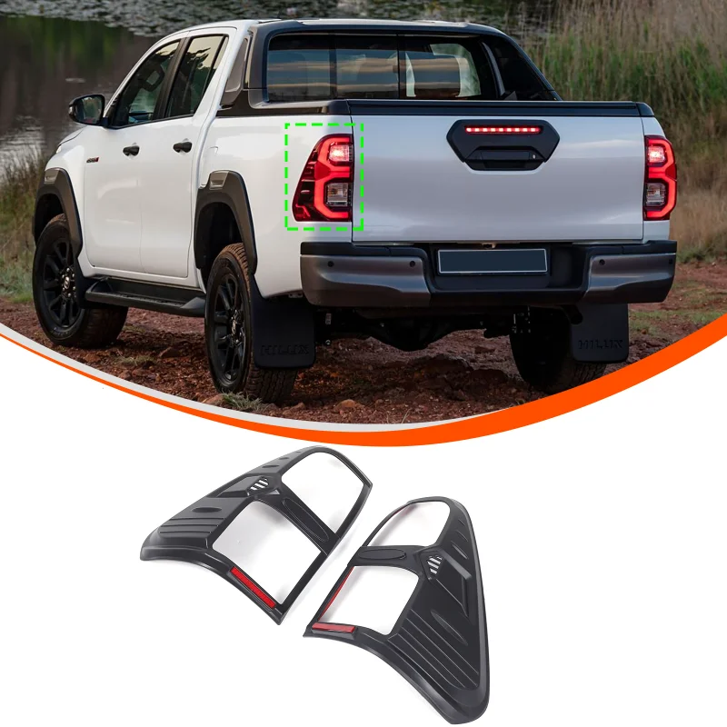 

ABS (Black - No Lettering) Tail Light Trim Cover Rear Tail Light Frame for Toyota Hilux 2021+ Car Accessories