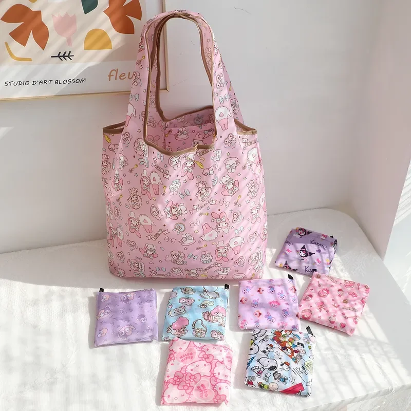 Miniso Shopping Cute Bag Kawaii Hello Kitty Kuromi Cinnamoroll Portable Eco-Friendly Large Capacity Supermarket Foldable Handbag