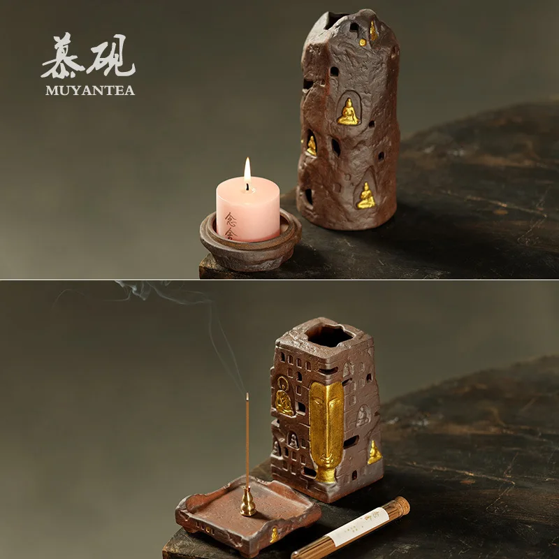 Mu Yan Creative Handmade Dunhuang And Holder For Home Use, Indoor Zen-Inspired Burner In Wabi-Sabi Style With Sandalwood Incense