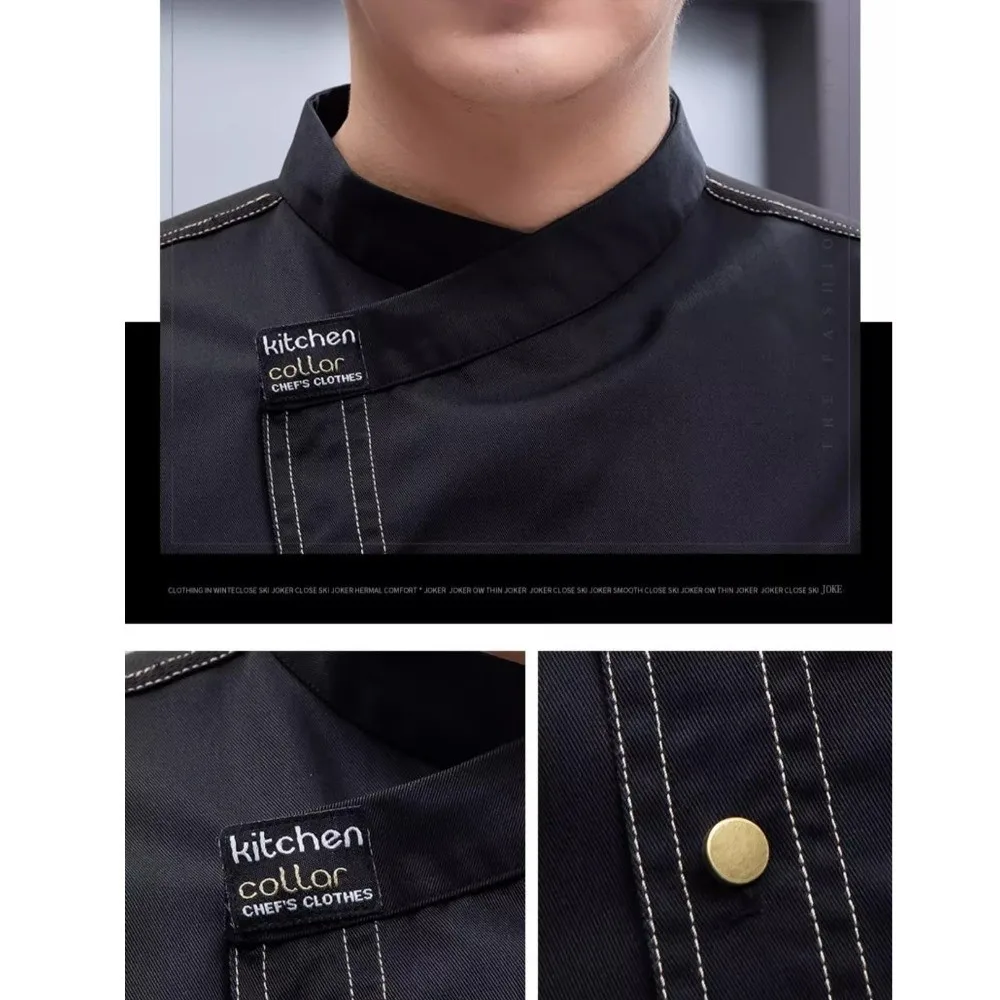 Portable Breathable Mesh Chef Uniform Thickened Short-sleeved Chef Jacket Black Wear Resistant Chef Work Clothes Restaurant