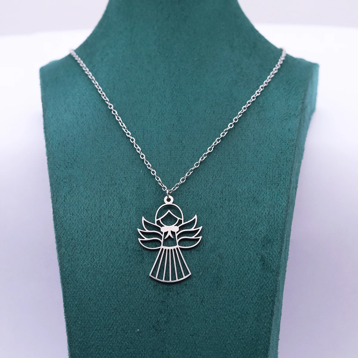 Dainty Hollow Guardian Angel Lucky Pendant Choker Chain Women Stainless Steel Spiritual Soul Necklace Couple Jewelry Gifts
