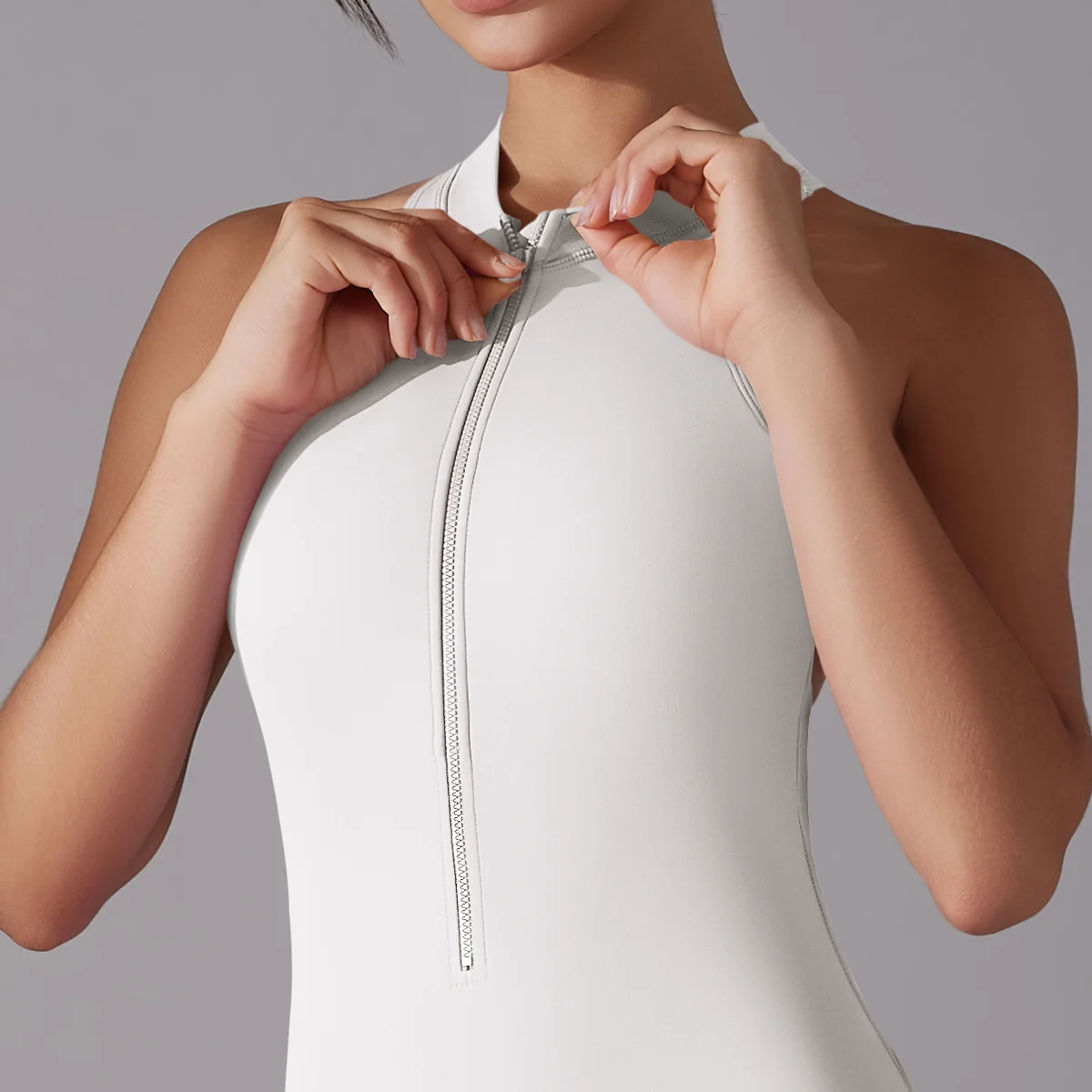 Sexy hohler rückenfreier Scrunch-Sport-Overall erhöht den Hintern, Damen-Fitnessstudio-Set, einteiliger Sportanzug, ärmellos, Reißverschluss, Yoga-Fitness-Overall – Detail 8