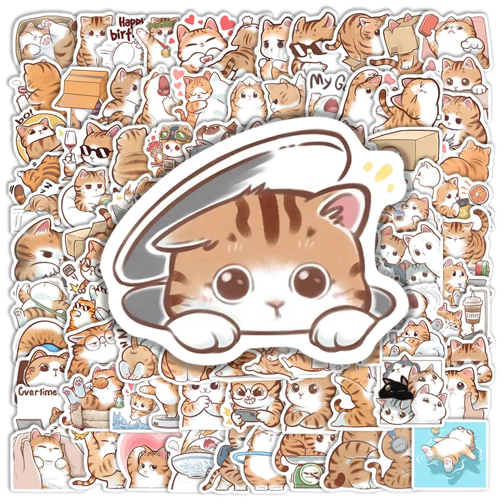 Autocollants en vinyle amusants de chat orange de dessin animé, imperméables, décoratifs pour ordinateur portable, téléphone, bagages, bouteille, scrapbooking, journal intime