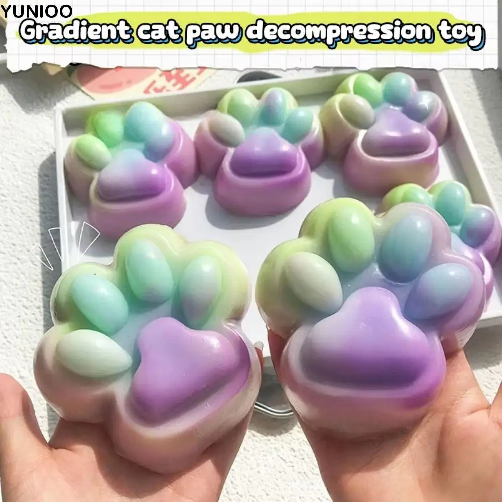 Cute Rainbow Gradient Cat Paw Squeeze Toy Slow Rebound Ultra-large Cartoon Fidget Toy Soft 3D Cat Paw Pinch Toy Kids Tricky Doll