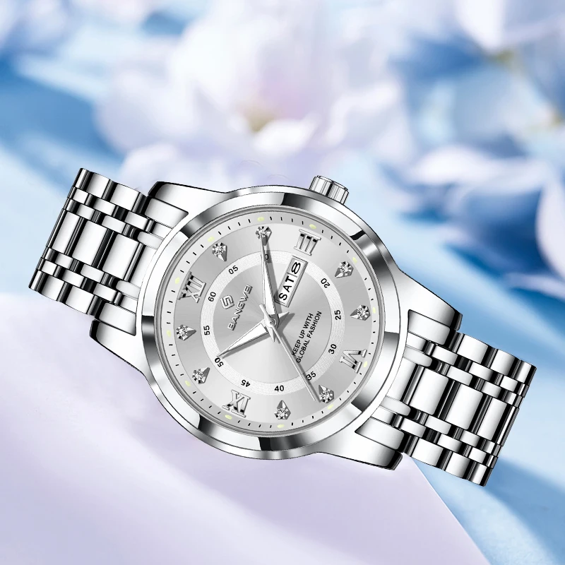 BANGWEI Elegant Diamond Dial Quartz Woman Watch Simple Classic Fashion Waterproof Auto Date Week Luminous Women's Wristwatch+Box