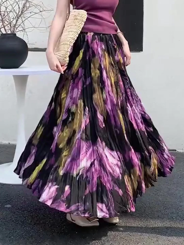 

Spring Summer Women's Bohemian Skirt New Korean Version Fashionable Beach Vacation Pleated Loose Print Large Swing Skirt C277