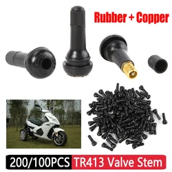 200/100PCS Black TR413 Snap In Short Rubber Valve Stems with Dust Caps Tubeless Car Motorcycle Wheel Tire Valve Stems