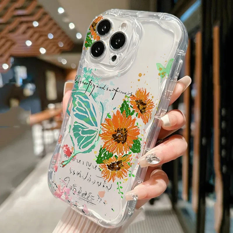 Funda de teléfono curvada ondulada con diseño de crisantemo y mariposa para Honor 400 200 X9C X9B X8 X8B X8C X7A X7B X6 X6B Magci 7 6 Lite