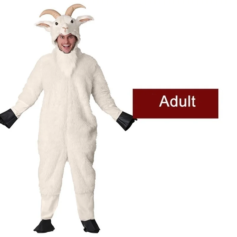 Animal traje crianças halloween cosplay macacão branco cordeiro ovelha cabra adulto homem traje para purim carnaval cosplay