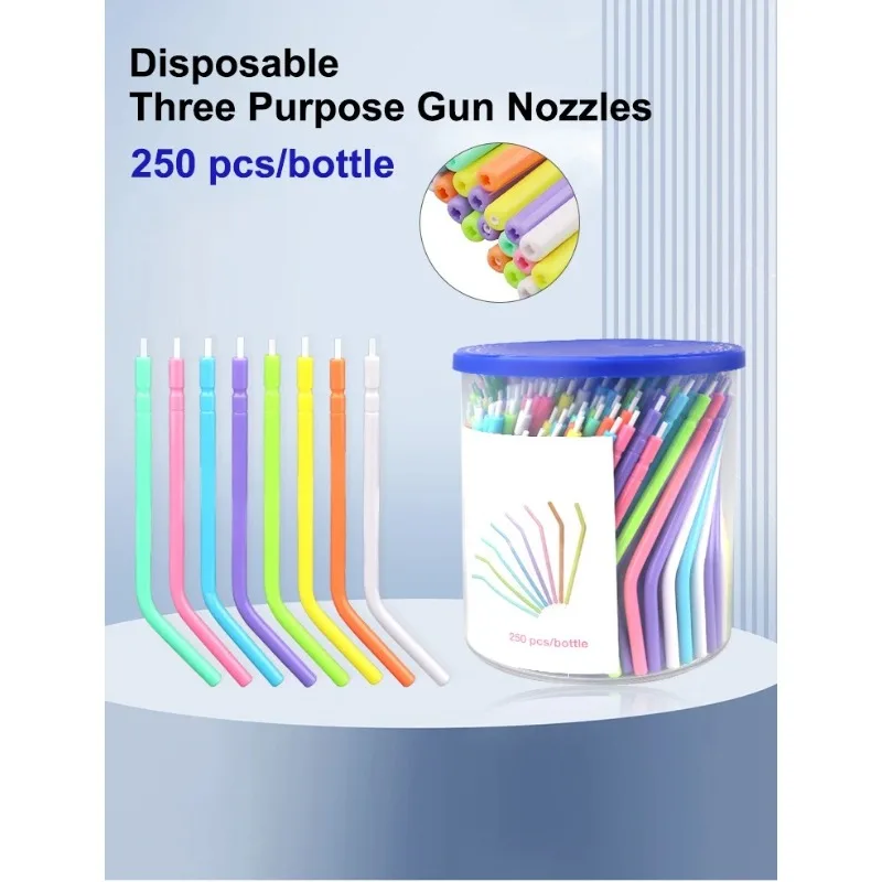 

1BOX Dental 250 Bags/buckets Dental Disposable Three Use Gun Nozzle Three Use Gun Tube Dental Chair Colorful