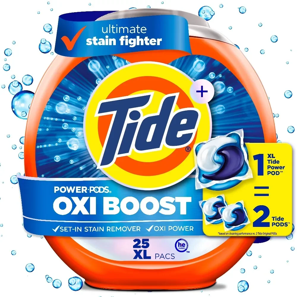 Laundry Detergent Soap Pacs, Oxi Boost Power Pods with Stain Remover and Oxi Power, 25 Count