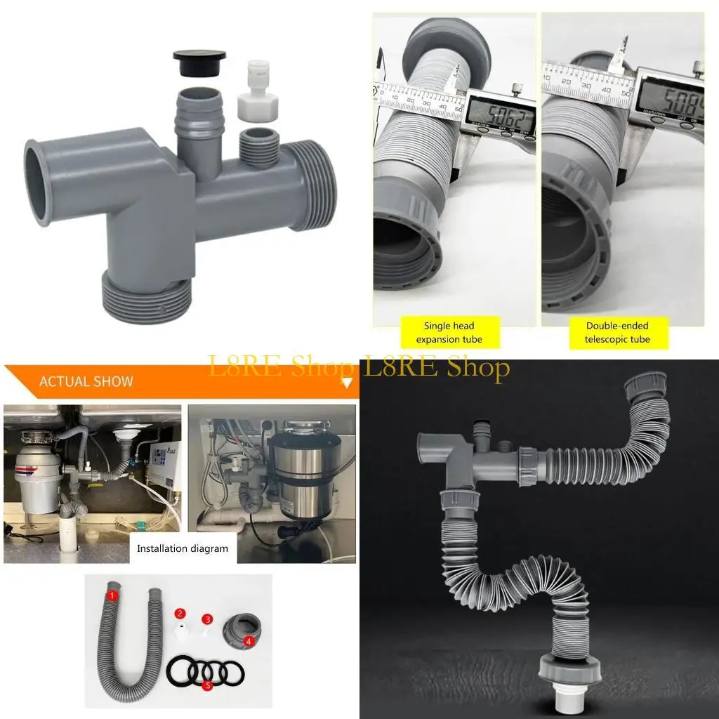 L8RE Flexible Sink Drain Pipe with Adapter Expandable Drain Tubing Pipe for Kitchen Sink Drain & Garbage Disposal