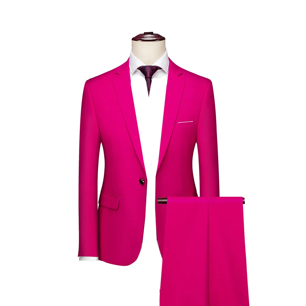 Black One Button Men Suit Two Piece, Wedding Party Slim Jacket with Matching Pants,Asian Sizes M-6XL,Red Blue Purple Gray Yellow
