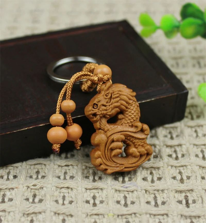 Wholesale 12 Zodiac Keychain Engraving Wood Car Key Ring Creative Animal Horse Dragon Snake Dog Key Chain Gift Accessories