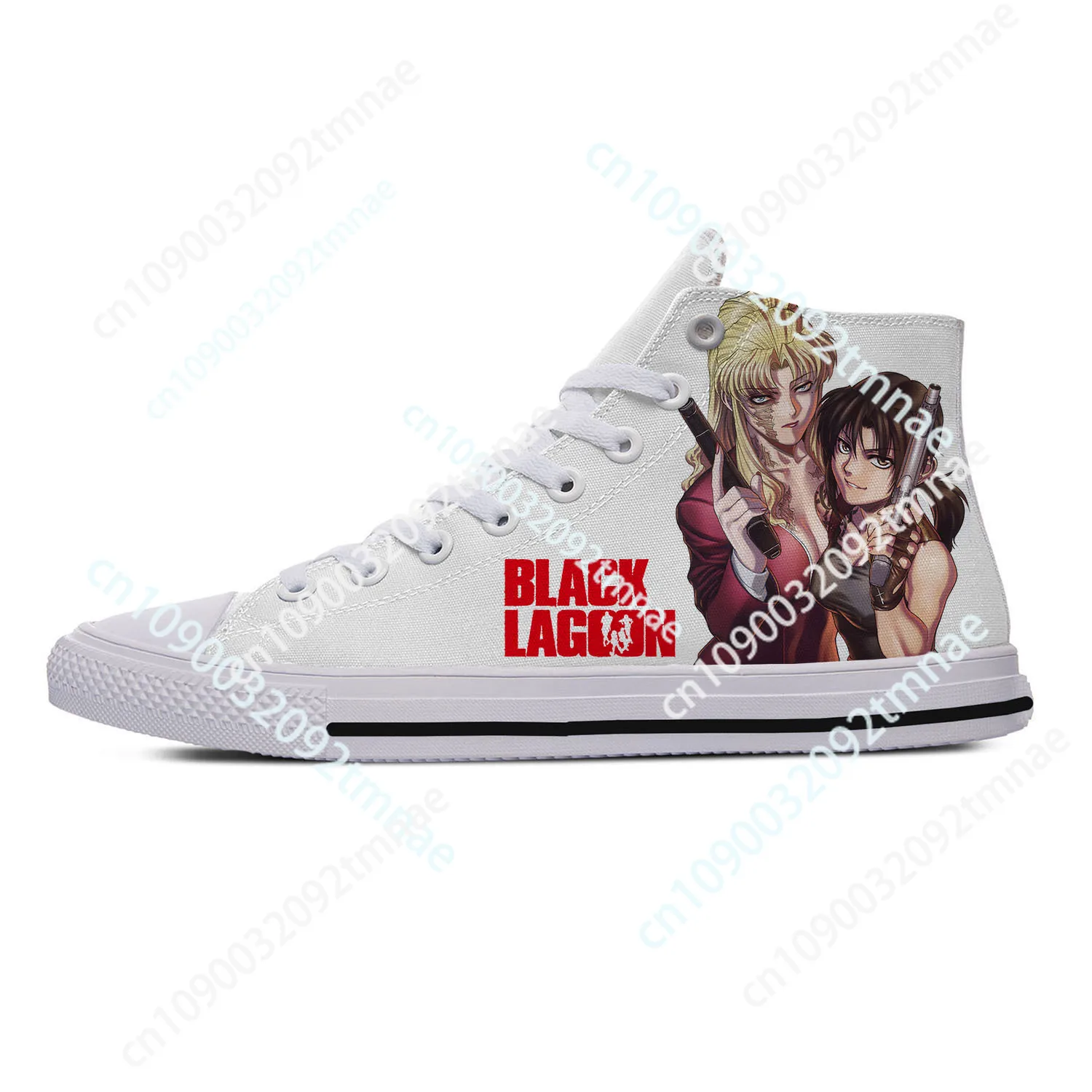 Hot Anime Black Lagoon White High Top Sneakers High Quality Mens Womens Teenager Canvas Sneaker Casual Couple Shoes Custom Shoe