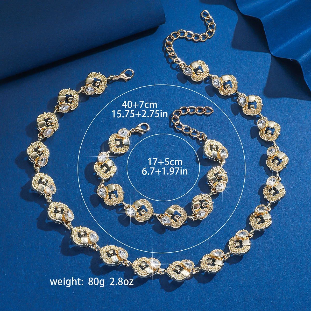 Fashion round full diamond necklace and bracelet set - a high-end and versatile two-piece set. Wife's Gift