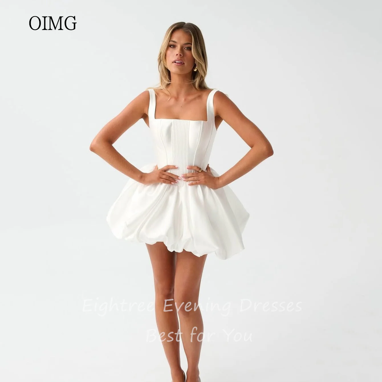 OIMG Simple Ivory Ball ชุดแต่งงานแขนกุดตกแต่งชุดเจ้าสาว Stain Mini Gowns แต่งงานที่กําหนดเอง