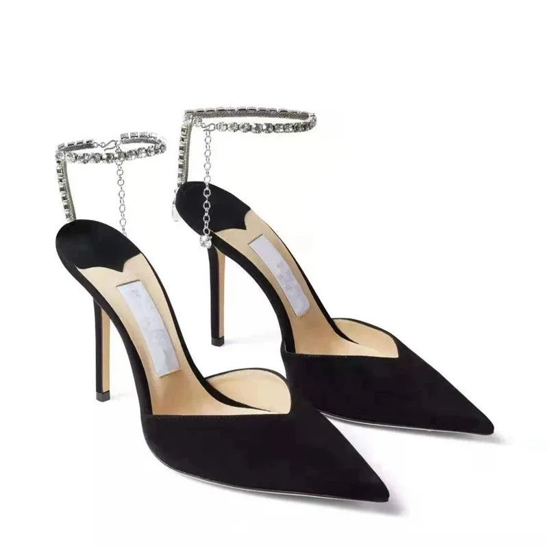New Woman Shoes Summer New Crystal Chain High Heels Luxury Sexy Water Diamond High Heel Sandals for Women Designer Shoes Zapatos view 2