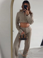 Casual Trousers Women's Set Long Sleeve Zipper Crop Coat High Waist Pleat Straight Pant Sets 2025 Autumn Fashion Lady Pants Suit