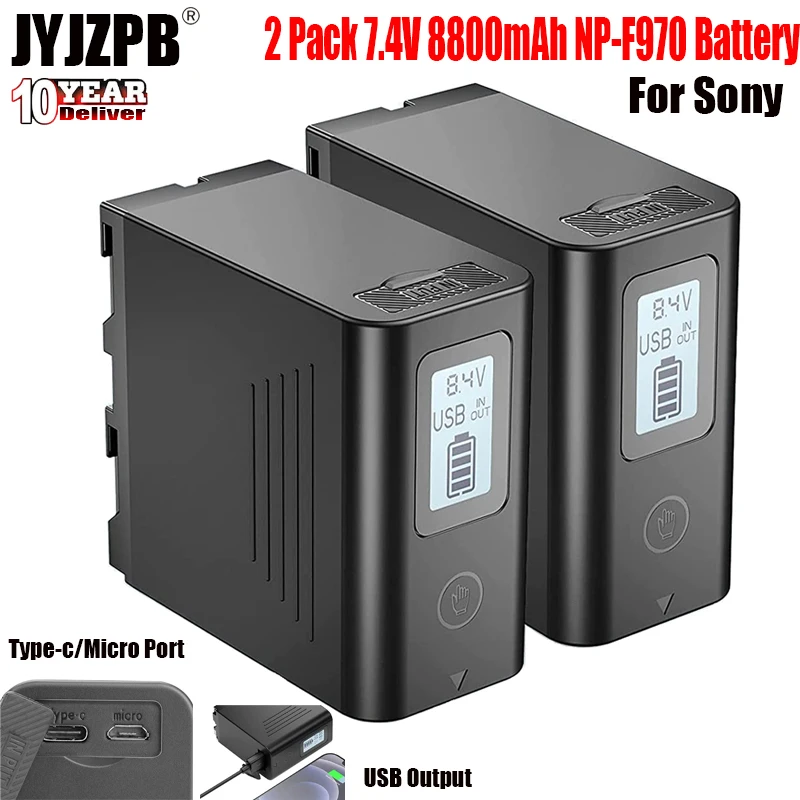 2 Pc NP-F970 Replace Battery for Sony Battery and Sony Handycams, Upgraded Sony NP-F970 Battery with USB Output LCD Display