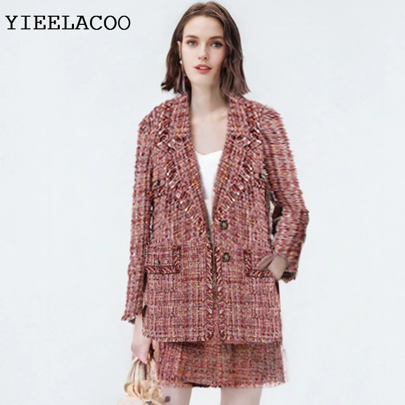 

Красный твидовый пиджак женский цельный весенне-осенний женский пиджак женская маленькая ароматная ветровка