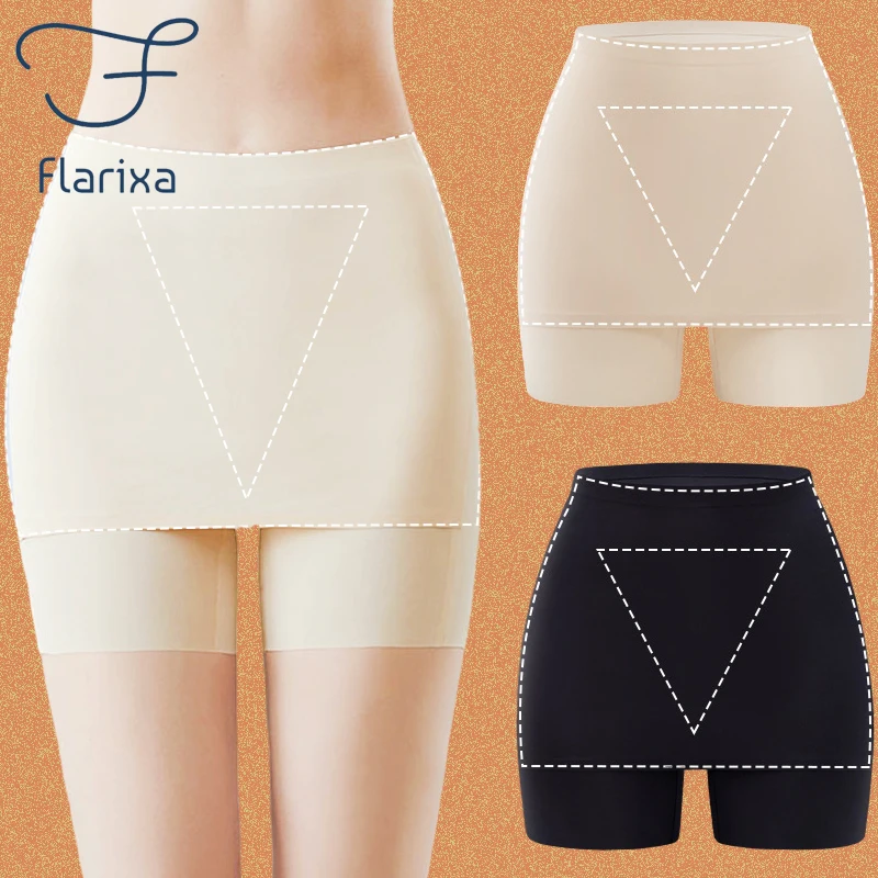 Flarixa High Waist Double Layer Shorts Under Skirt Slim Fit Seamless Safety Pants Summer Boyshorts Women Ice Silk Safety Shorts